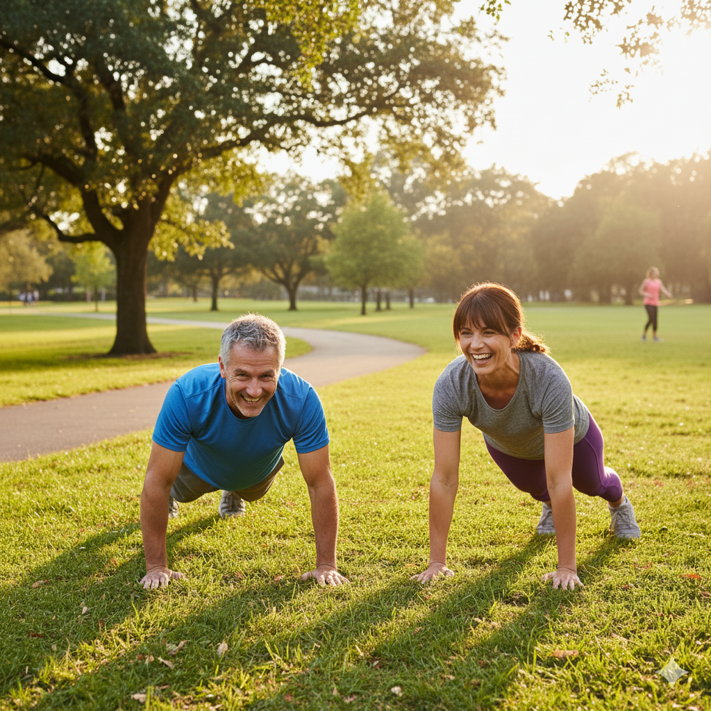 Couple doing bodyweight movements